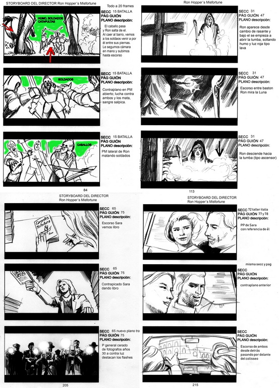 
Pages from the storyboard of 'Ron Hopper's Misfortune', directed by Jaime Falero (2018).
